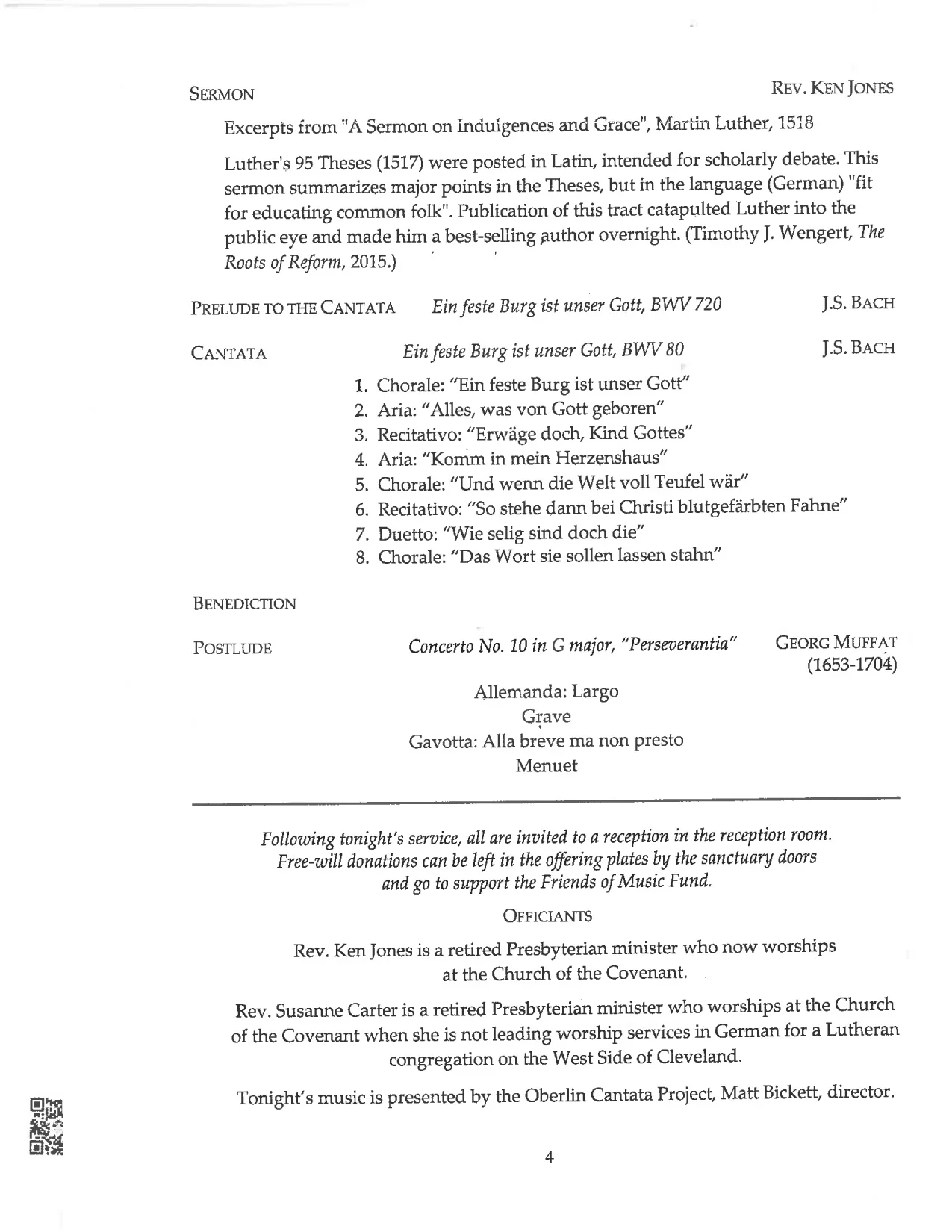 A page from the Church of the Covenant performance program.
