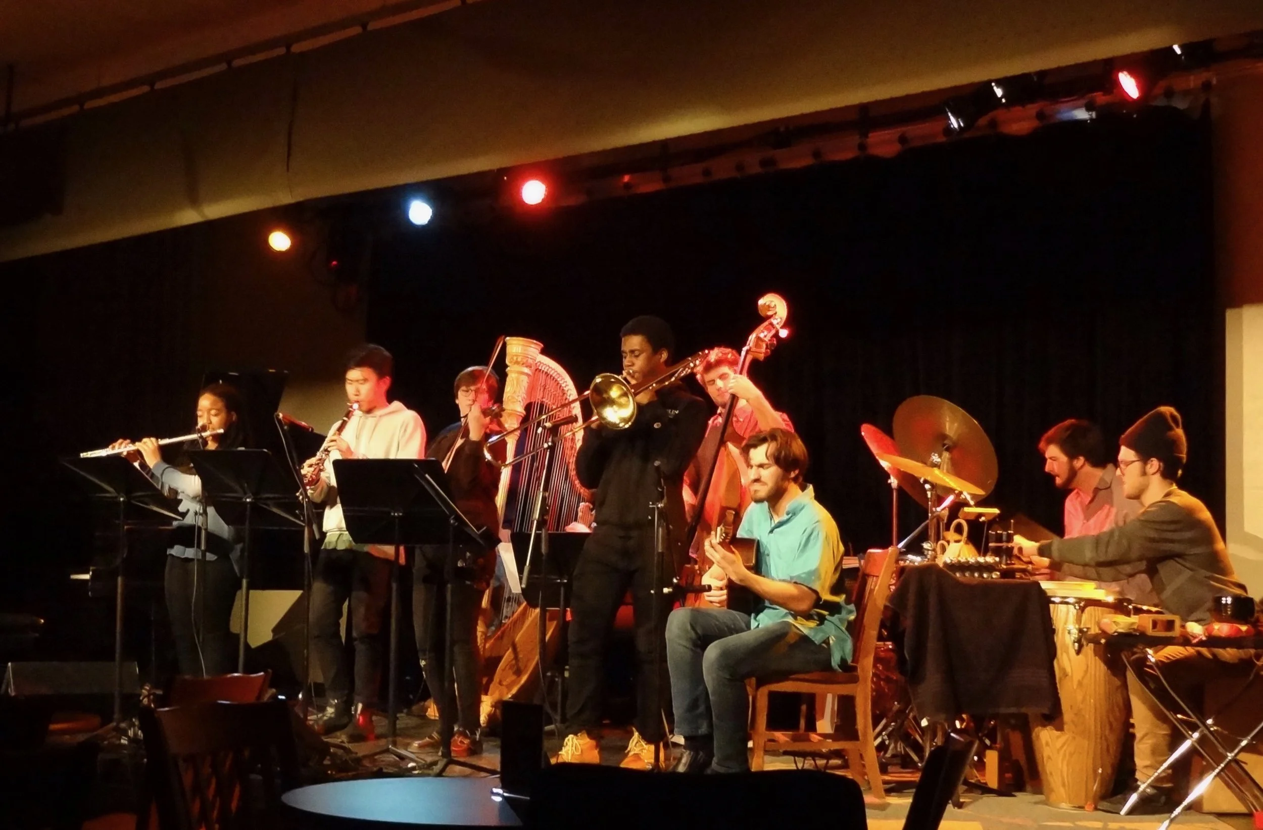 The first large PI Ensemble, with Mohit Dubey on classical guitar, in an arrangement he made of Sergio's Violeta Azuis (full personnel listed in program, below)