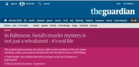 Screen shot of Guardian article about "Serial."
