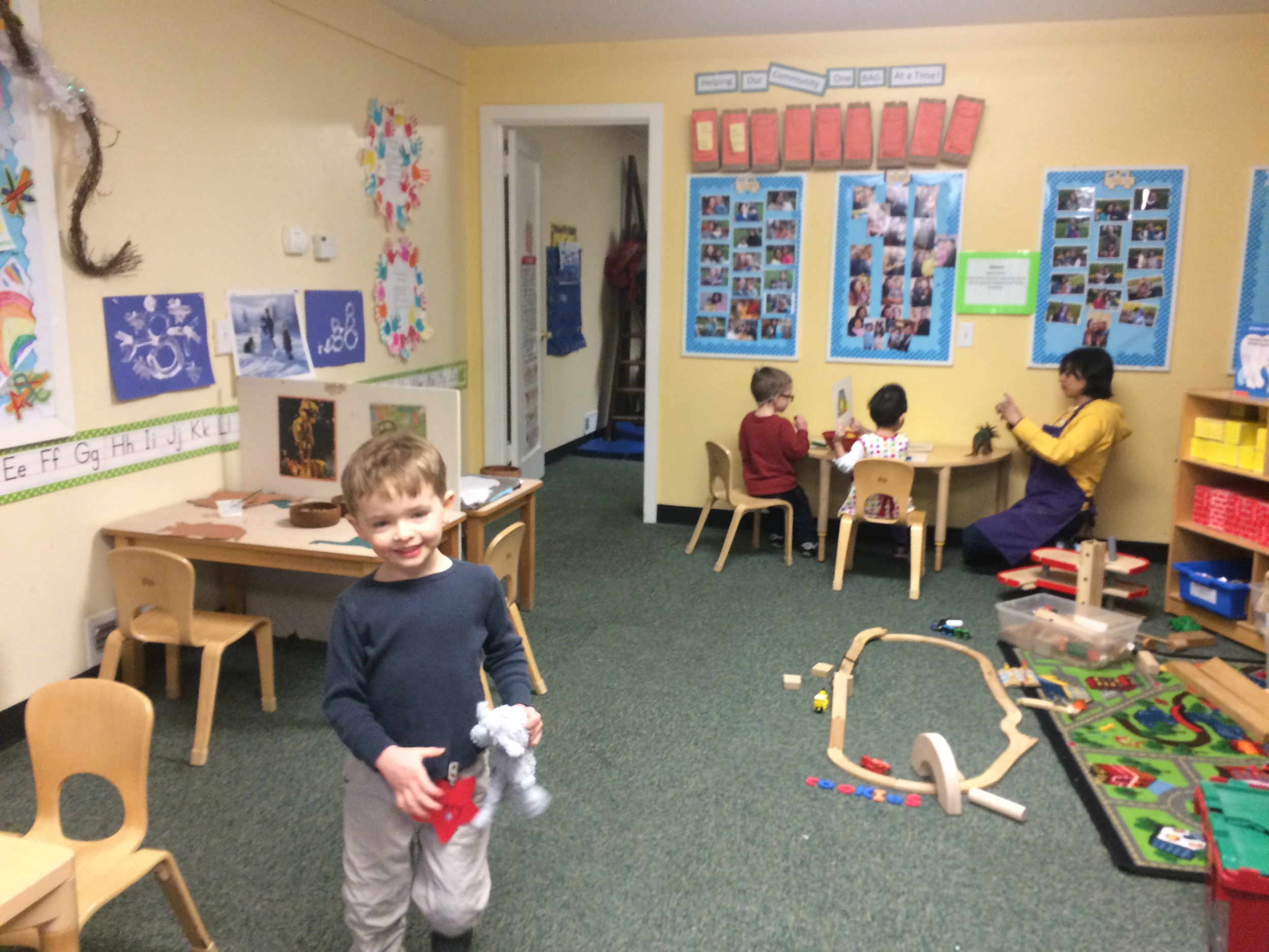 Our classroom is set up differently every week with a variety of activity and art stations.