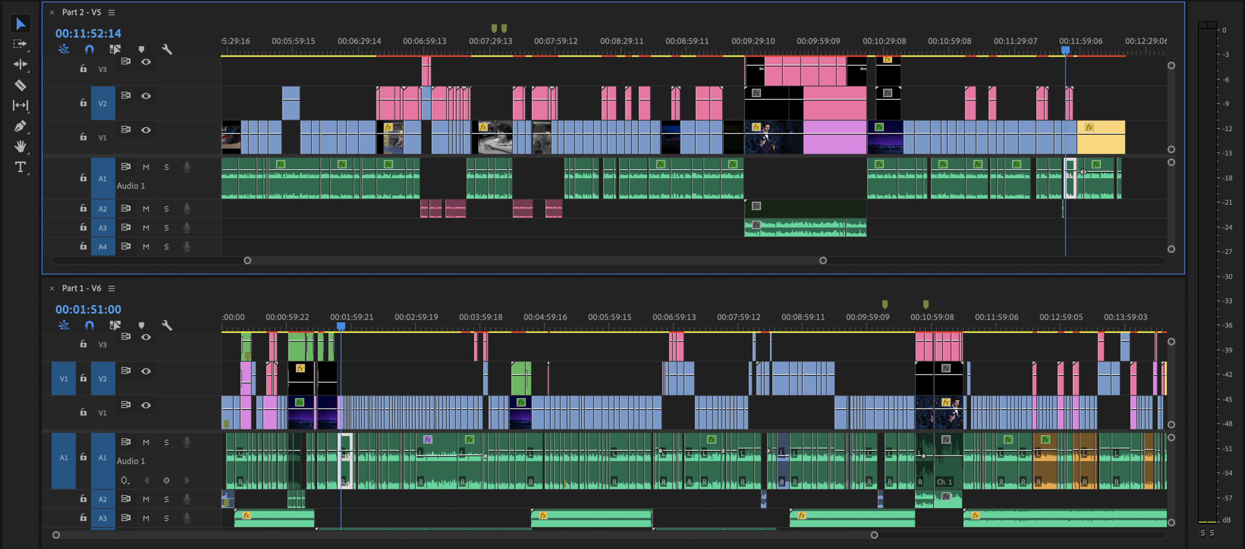 Working with two timelines, you can drag and drop clips between sequences.