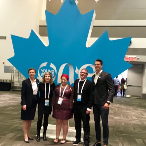  L-R: Dr. Kellie Leitch, MP; Alyssa Frampton; Alicia Raimundo, Irwin Elman and Martin Reader 