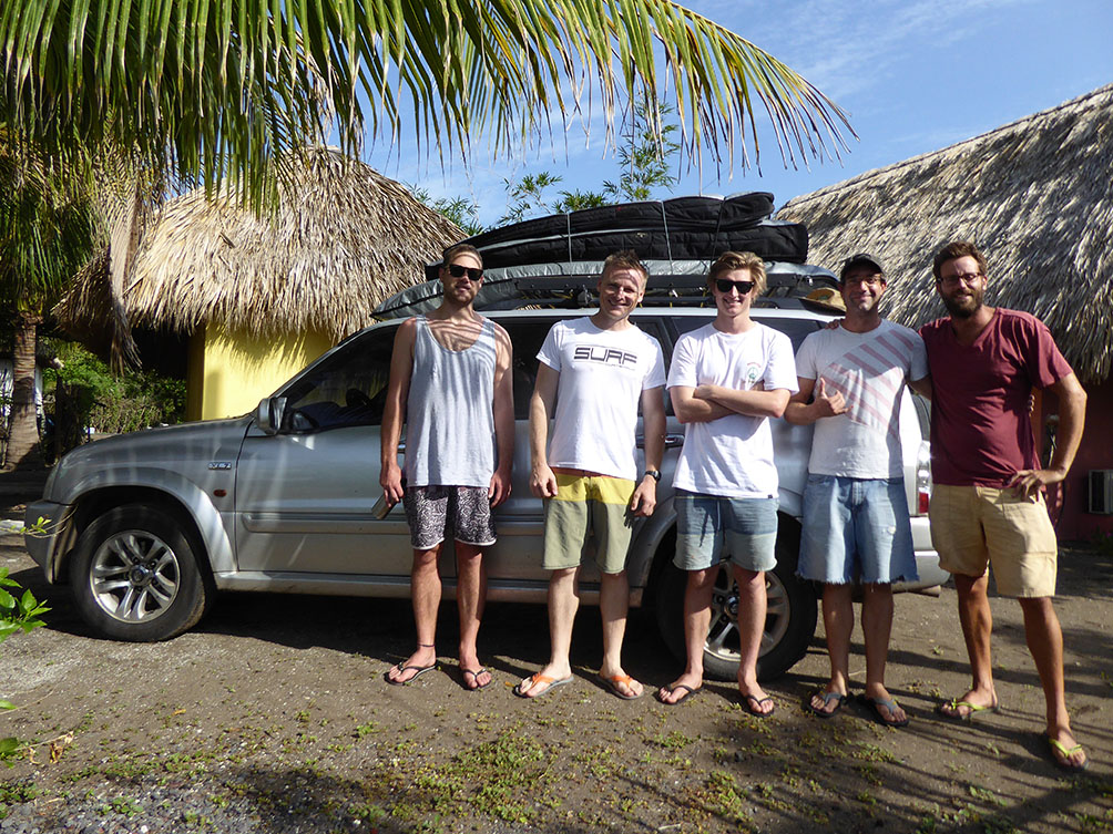 Our group on departure from El Paredon. From left to right - Mitch, Surf Guide Mike, Jack, Kinder and Charlie