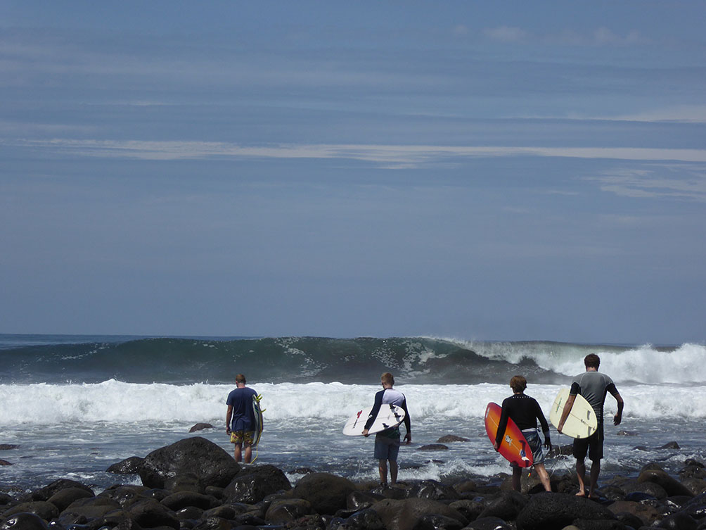 Just waiting for the sets to pass for the rock jump at Punta Roca