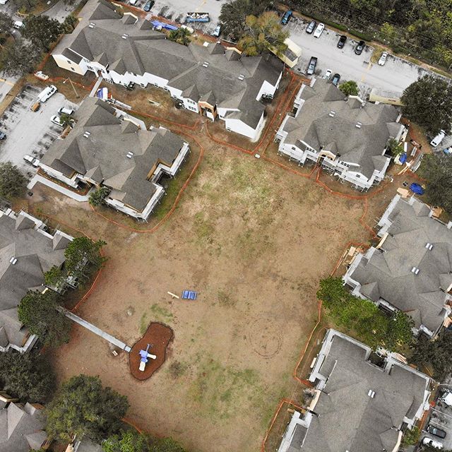 Today we walked one of our biggest jobs this year, right in Orlando, FL! Here&rsquo;s a drone shot above the courtyard in the midst of a lot of work. #construction #renovation #exteriorrenovation #floridaconstruction #apartmentrenovation