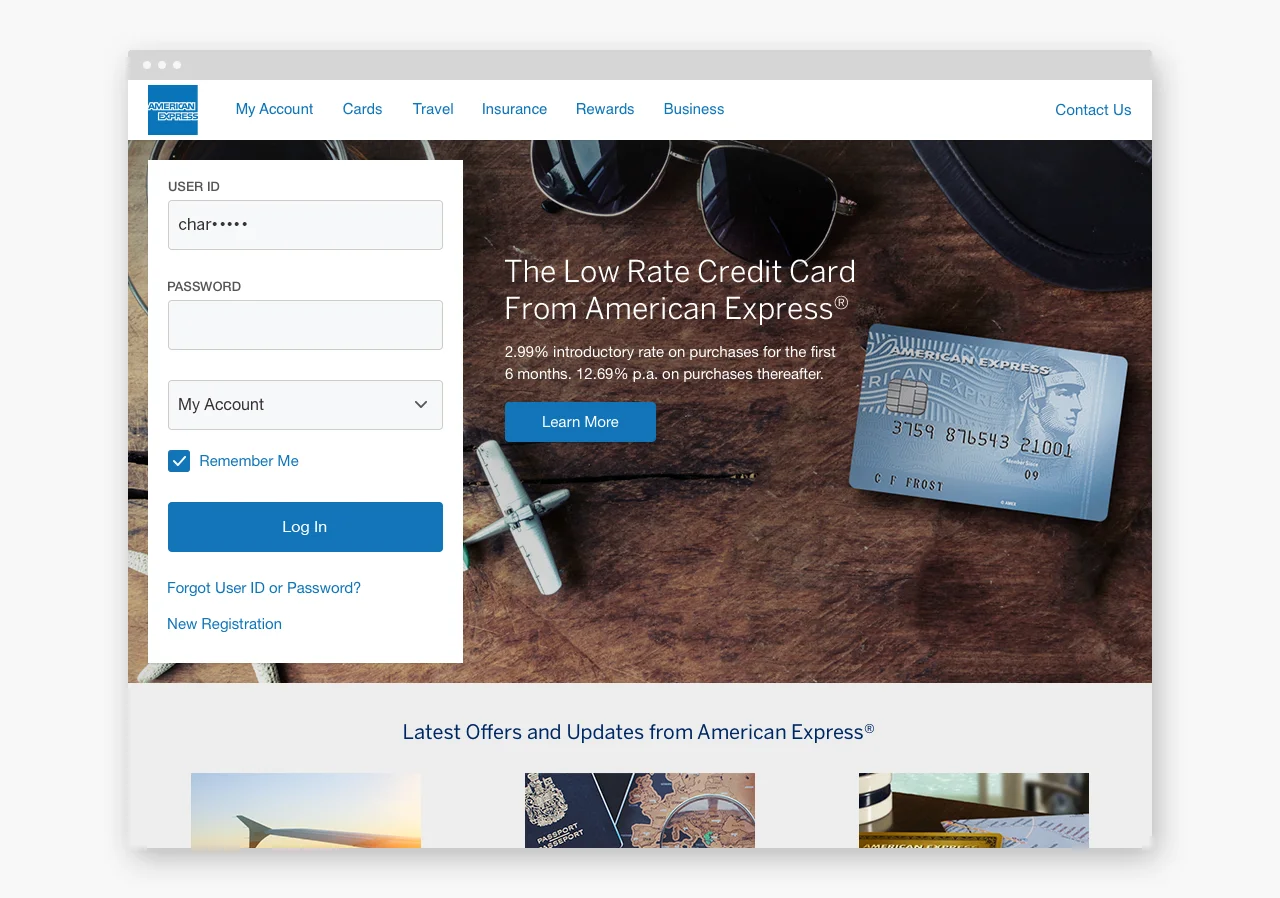 Example of the American Express redesign using the American Express Design Language System.