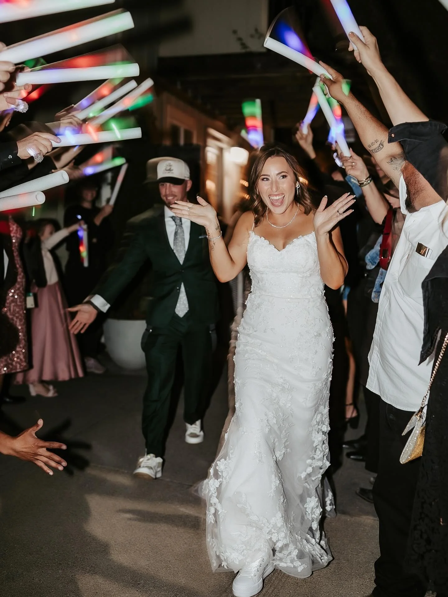 I always always always love the glow stick tunnel exit!
..
…
Venue: @mountainhouseestate 
Photography: @haileyhopkinsphotography 
DJ: @thatsthedj @djluisalvarez_ 
Catering: @sweettssouthern 
Hair : @kayy.hairstylist 
Planning & coordinatio