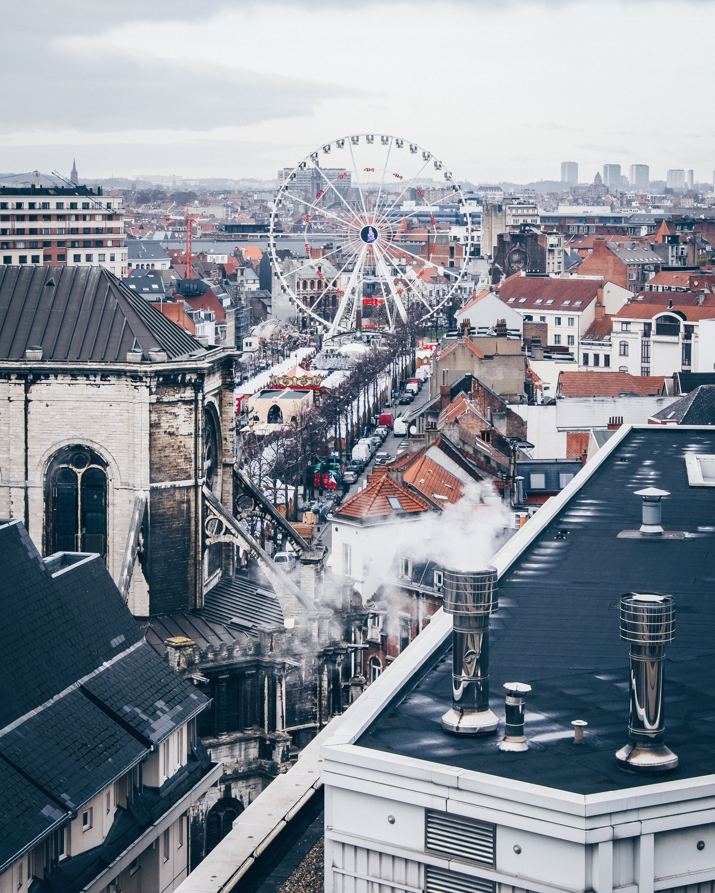 Rooftops and Christmas market, Brussels