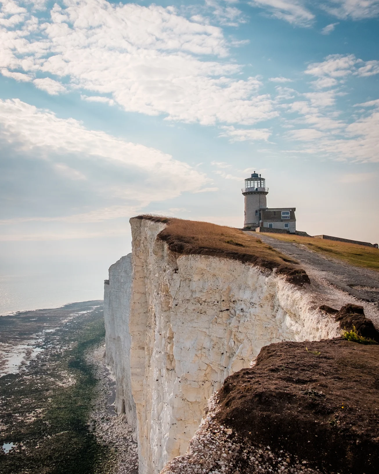 Belle Tout Lighthouse on the top of the cliffs