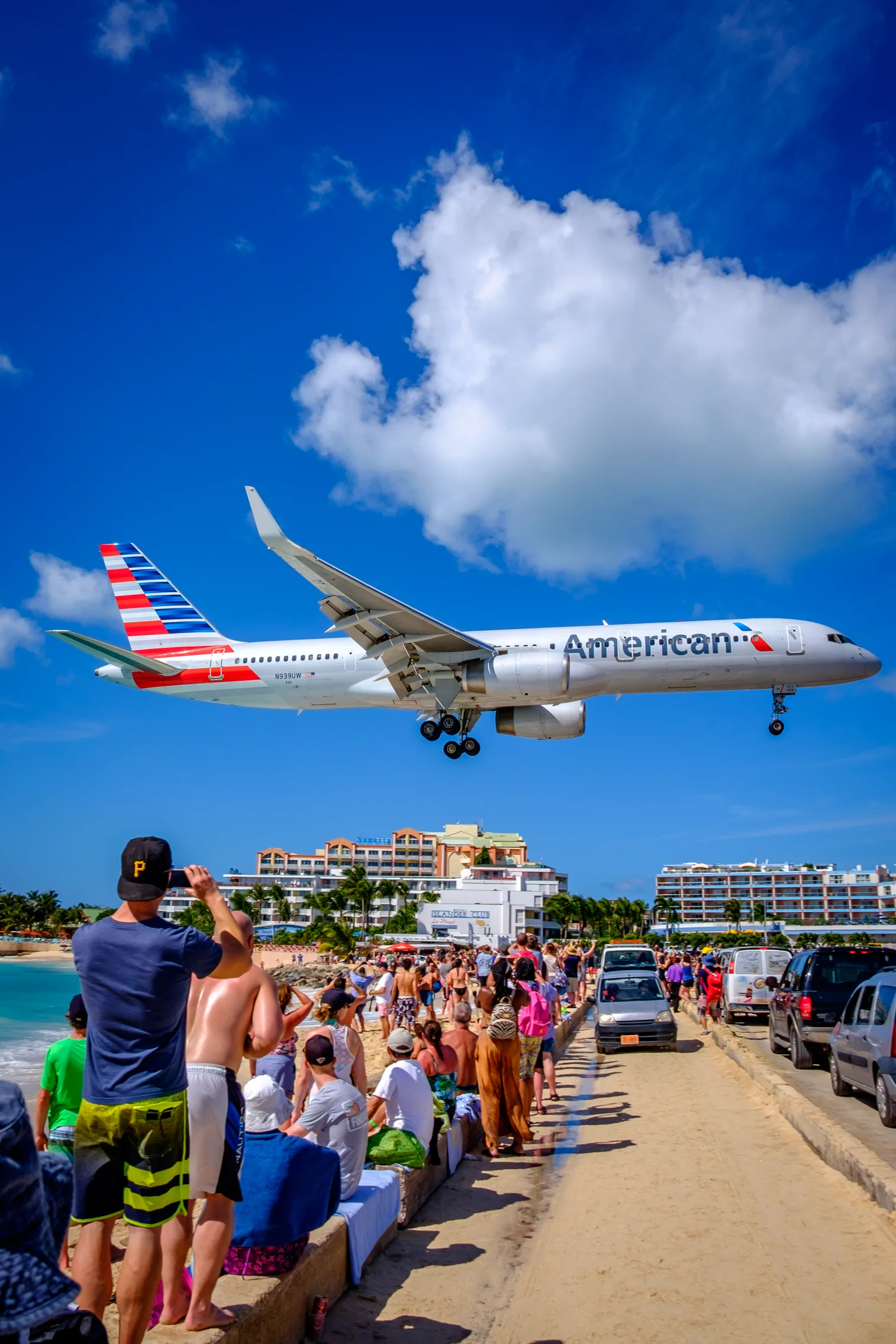 Plane landing over Maho Beach