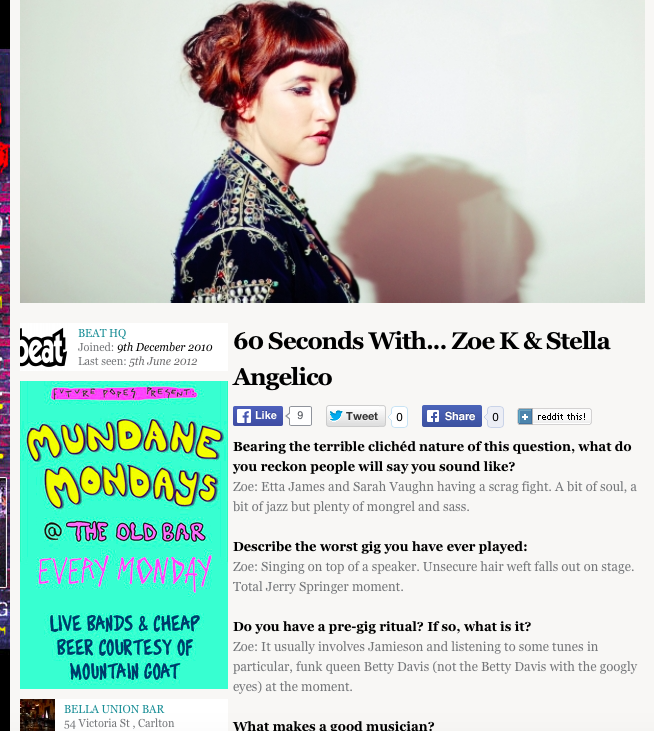 INTERVIEW, BEAT MAGAZINE (2012)