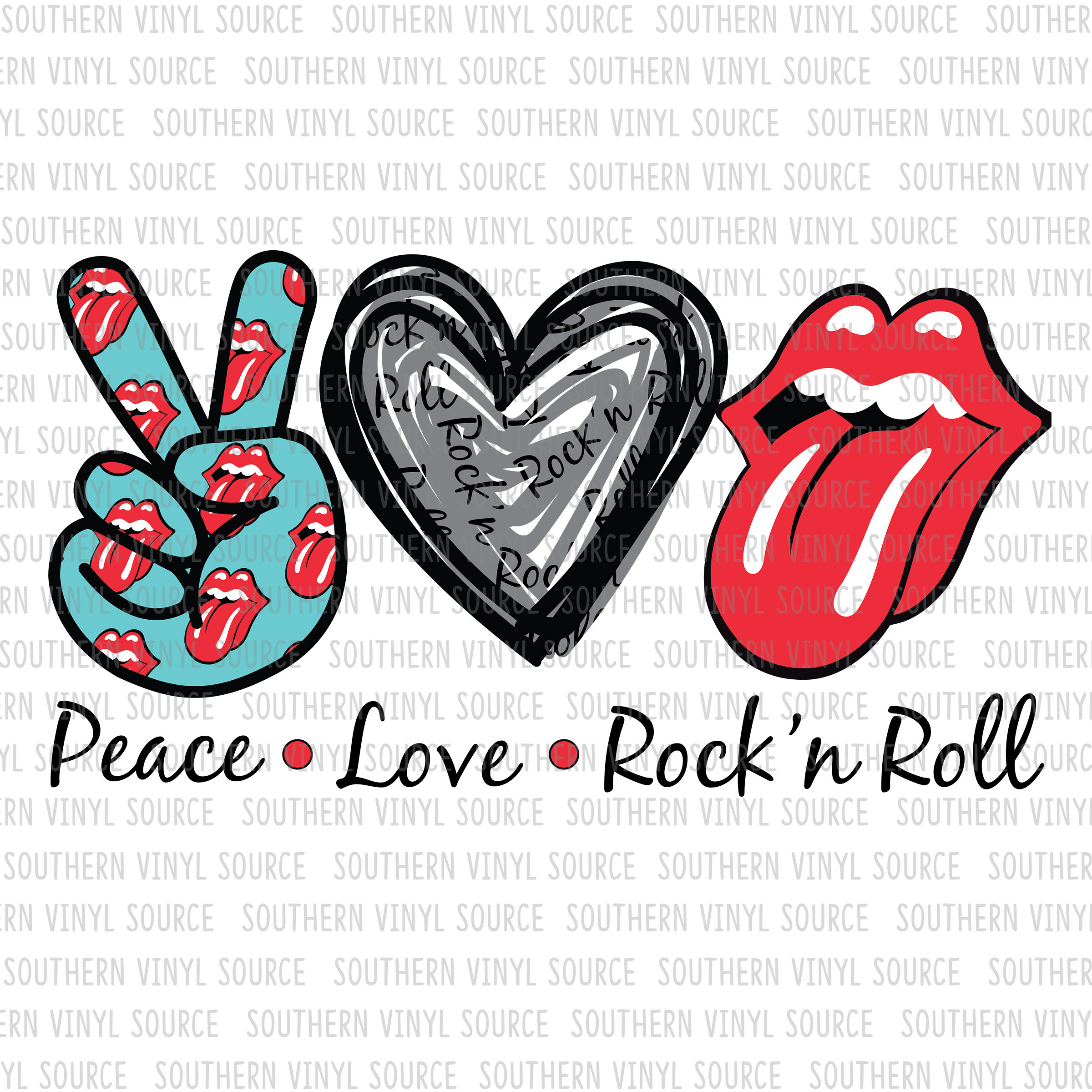 PL015 Peace Love Rock and Roll Sublimation Print — Southern Vinyl Source