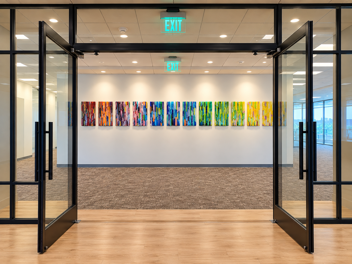 Modern Gallery Entrance with Rainbow Art Panels.png
