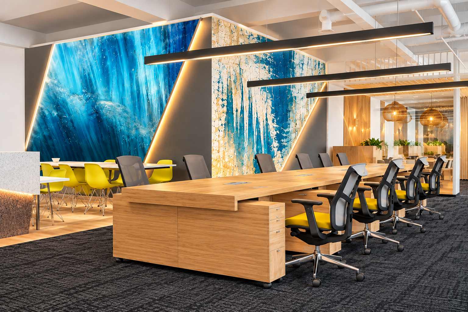 Modern Office with Blue-Gold Art Panels.png