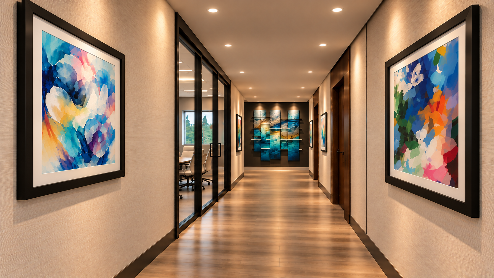 Warm Modern Art-Filled Office Corridor.png