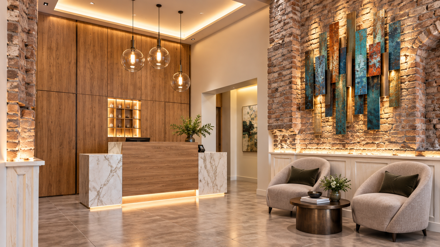 Boutique Hotel Reception &amp; Custom Metal Art