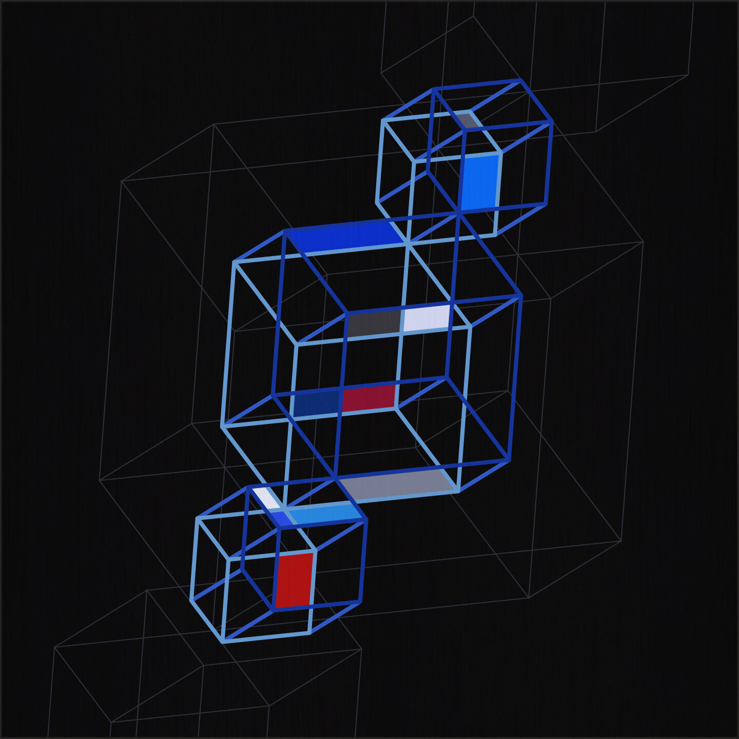 Conceptual-geometry [20200503] [Hypercube-space] [Blue-Red], acrylic on canvas 