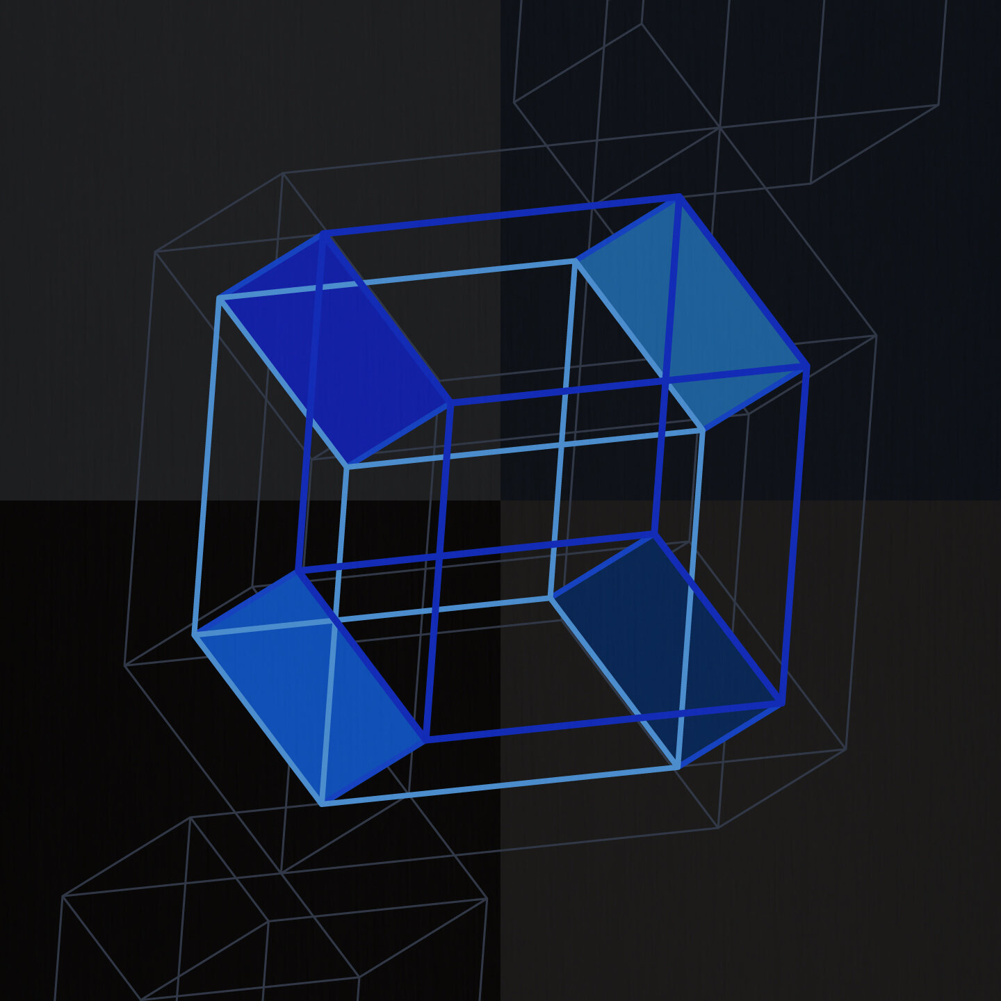Conceptual-geometry [20200517] [Hypercube-space] [4-Blue], acrylic on canvas 