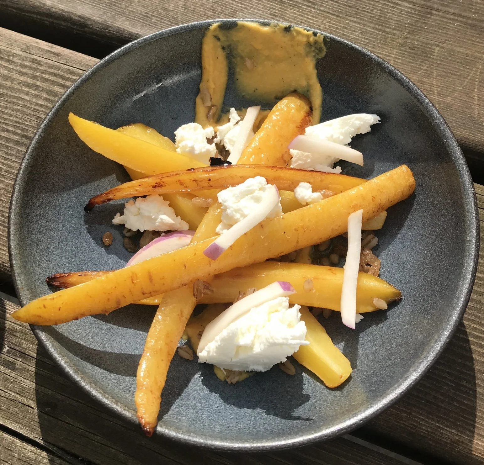 Carrots with Norwegian ricotta and barley at Colonialen Kranen.&nbsp;