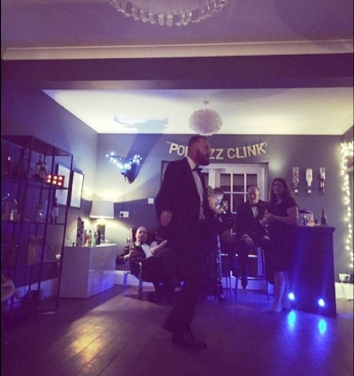 The eternal Pop Fizz Clink banner at our Christmas party last year. For those who follow @upnorthcreative , this is John dancing to Al Wilson's The Snake at 2am. He's such a hipster.