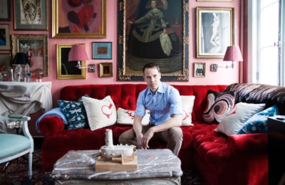 Miles Redd in the living room of his townhouse in Manhattan's West Village. Photograph courtesy of Lonny.com