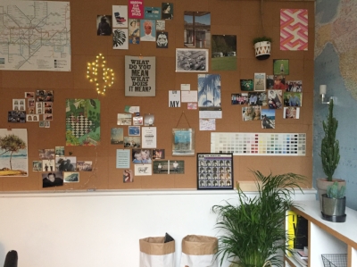Cork wall is up. Only a couple of dodgy glue marks noticeable.