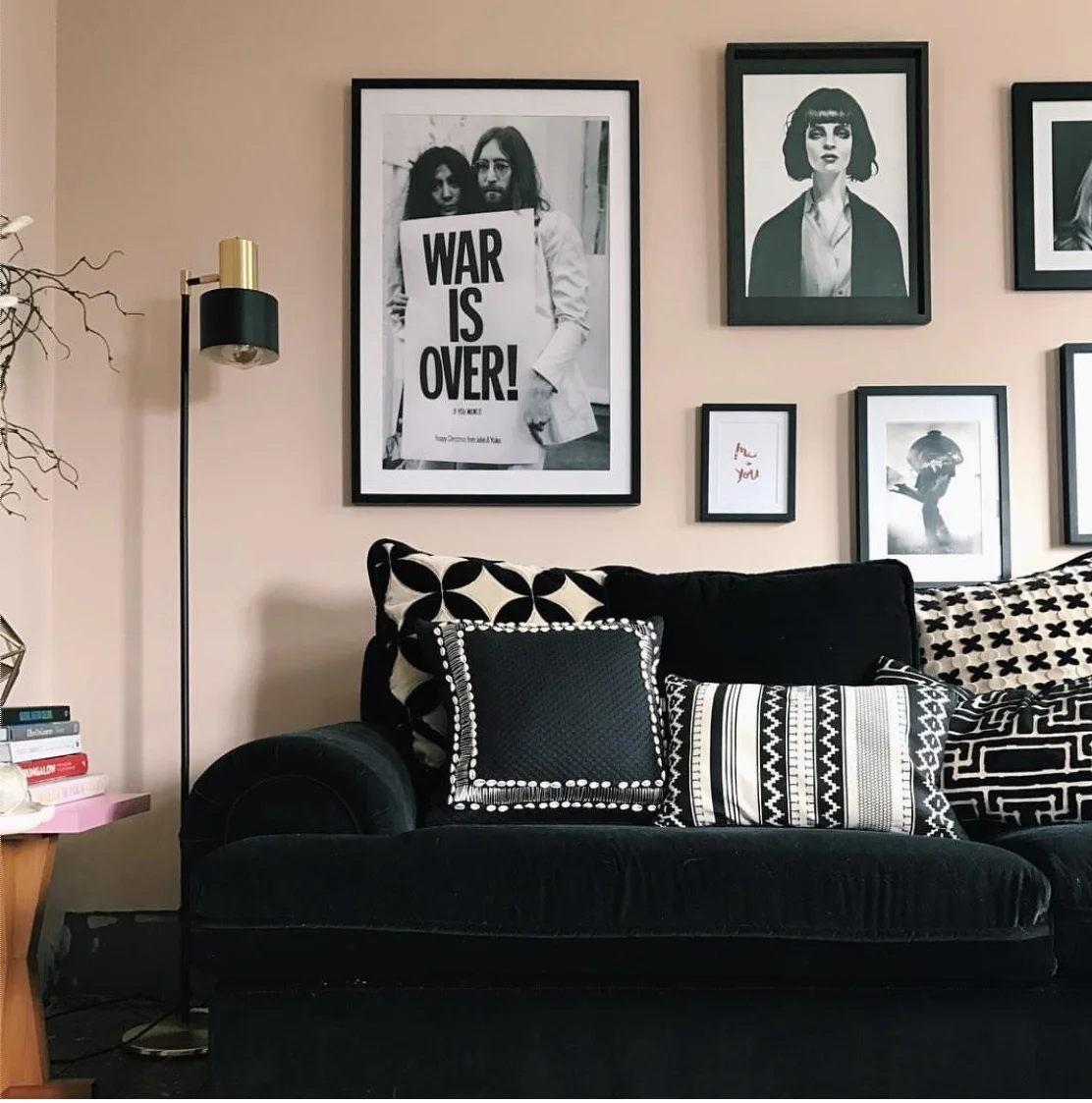 Michelle Matangi 's monochrome artwork and furniture look perfect against her blush walls.