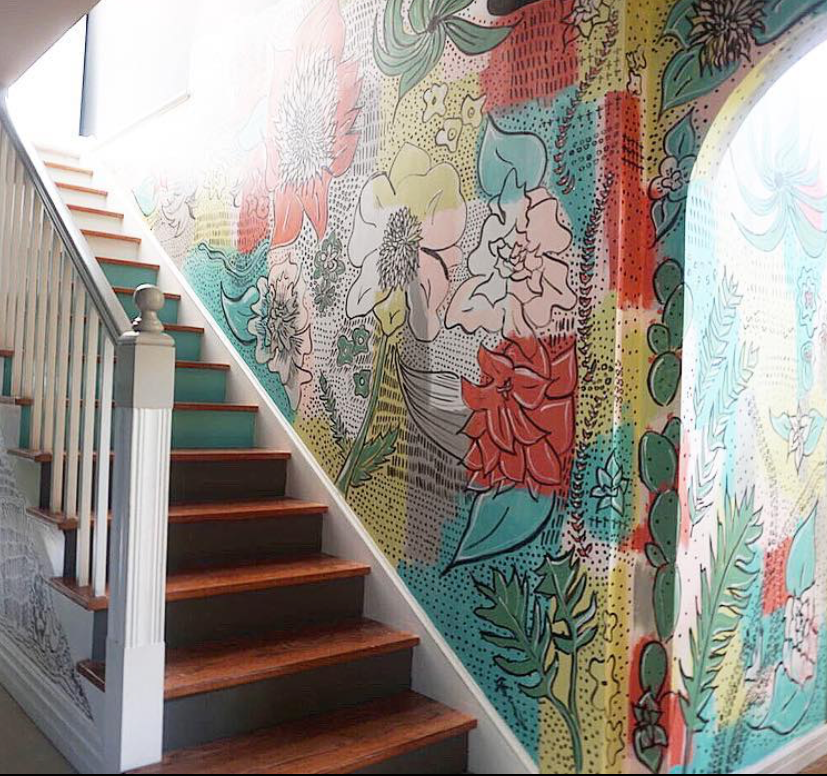 An amazing hand drawn mural by Jen at Blissfully Eclectic .