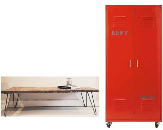 Recycled hairpin bench , Bear & Wolf. Metal locker, LOFT , Maisons Du Monde
