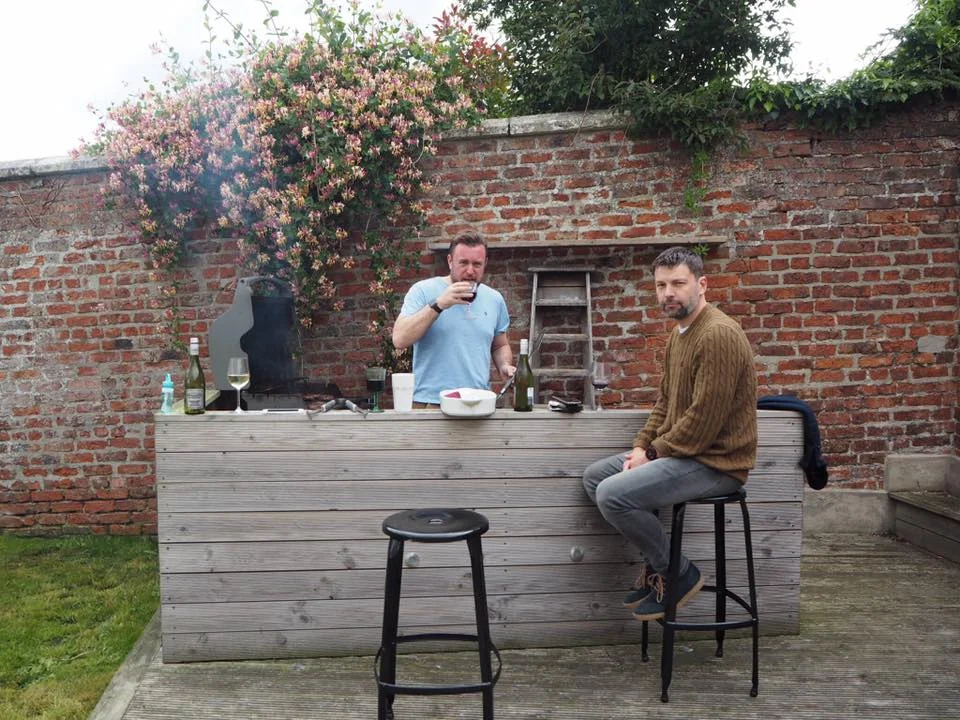 Joe in the meat zone with his BBQ companion, James.