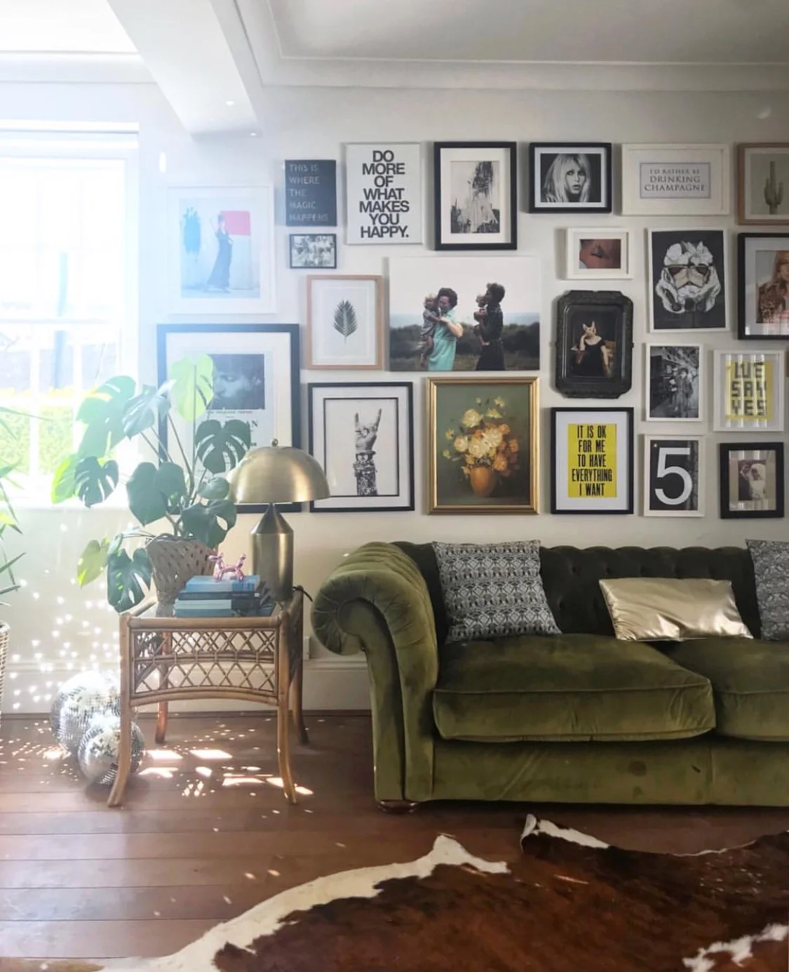 I planned this gallery wall on a rectangular rug. Technical, I know.