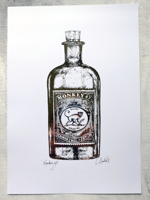Monkey 47 Gin Bottle Illustration - £25 White Chalk Studio