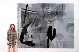   ICU;  260cm x 300cm; hand-printed silkscreen. white ink on industrial black acrylic sheeting; 2019.  Installation shot with artist. 