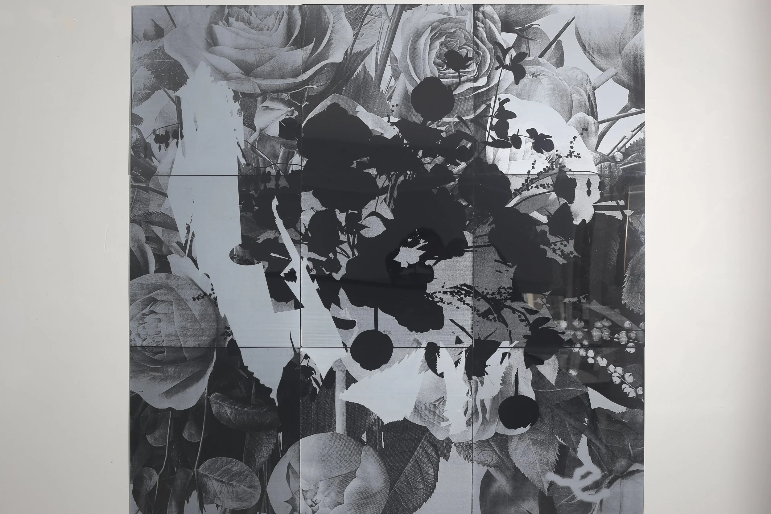 Love; 120cm x 120cm; hand-printed silkscreen. white ink on industrial black acrylic sheeting; 2025.