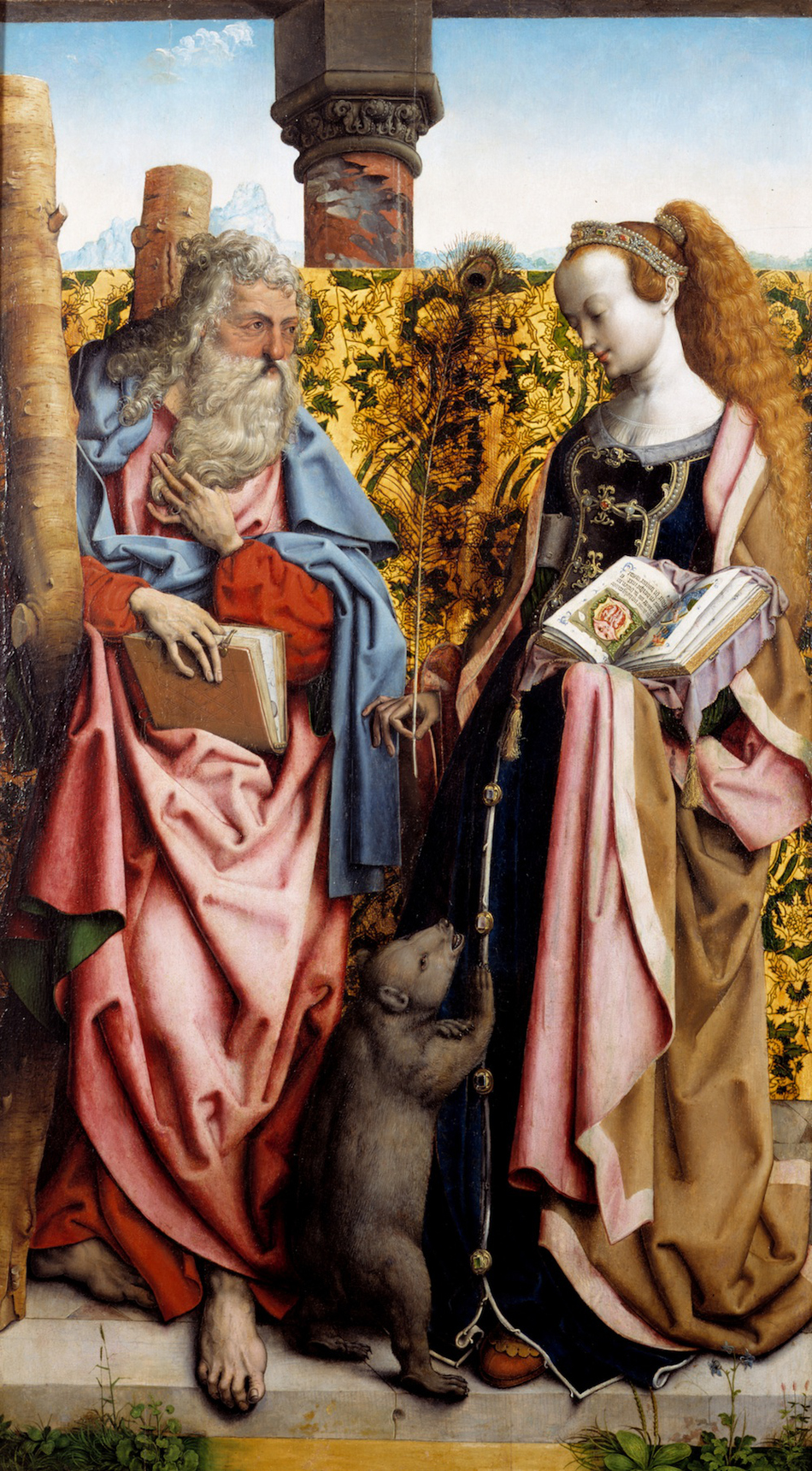 Hl . Andreas und hl . Columba , 1500 – 1510, автор Meister des Bartholom ä us - Altars , K ö ln темпера и масло по дереву, 127 x 70 cm , хранится в музее города Майнц (Земля Рейнланд-Пфальц)