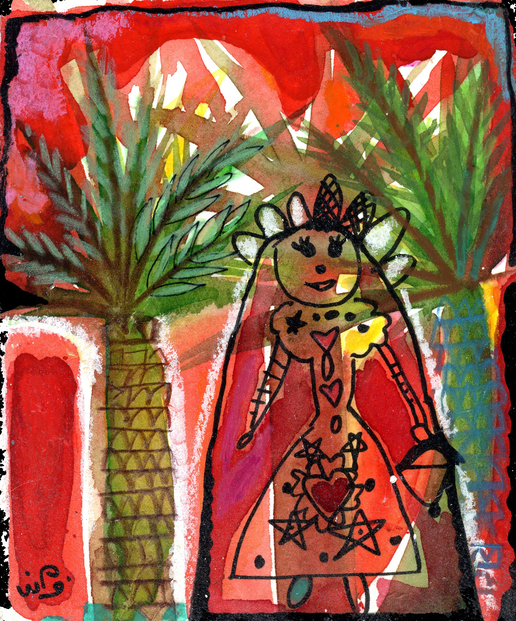 Um Hussain Weeping Palms Stolen Childhoods Watercolor 17x14cm 2004 Private Collection UK