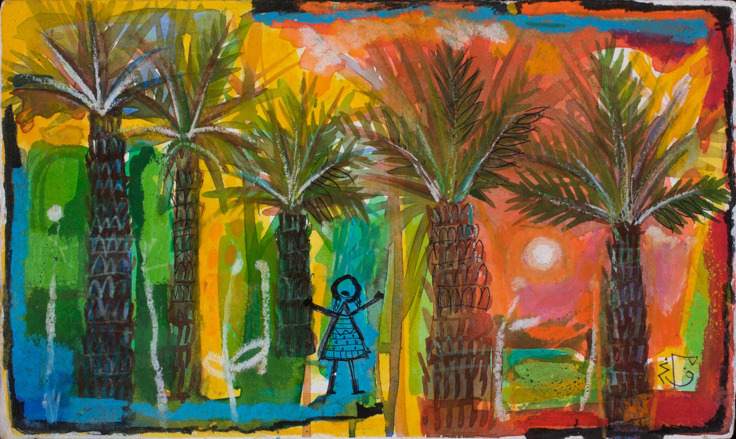 Firdaws Weeping Palms Stolen Childhoods Watercolor 22x17cm 2004 Nielsen Collection Qatar