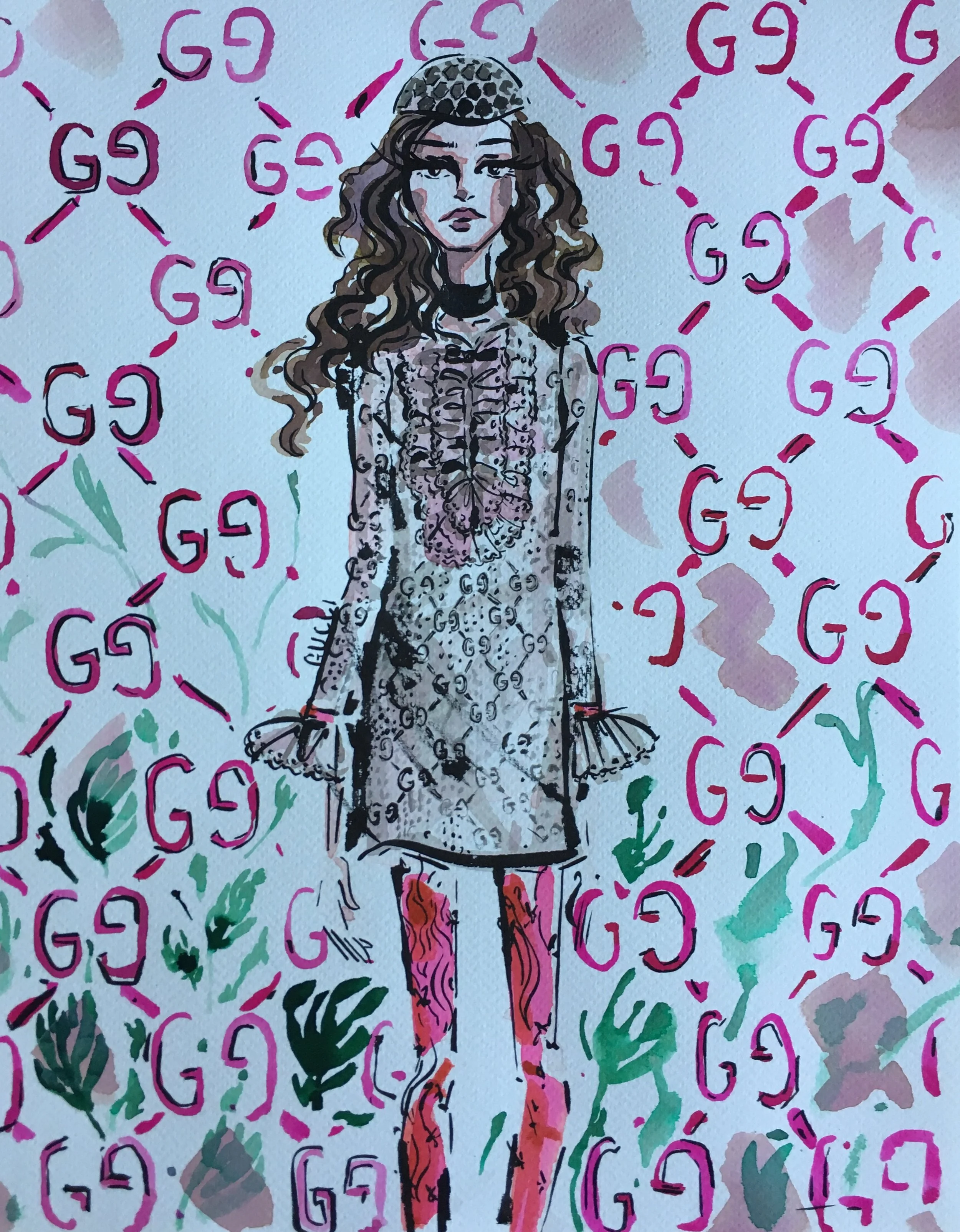 Gucci Glam Lace Minidress Fashion Illustration