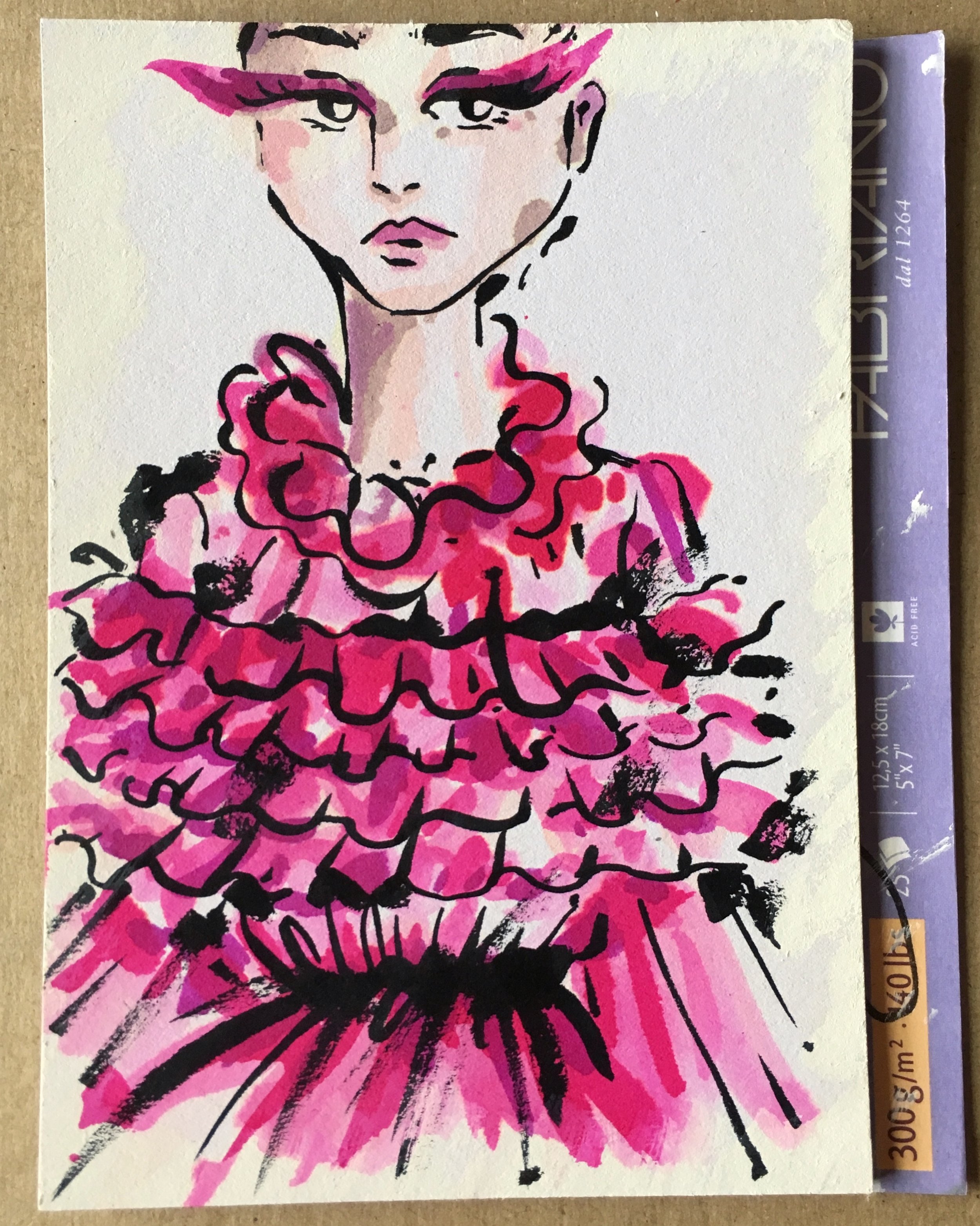 Model in Hot Pink Valentino Ruffle Gown