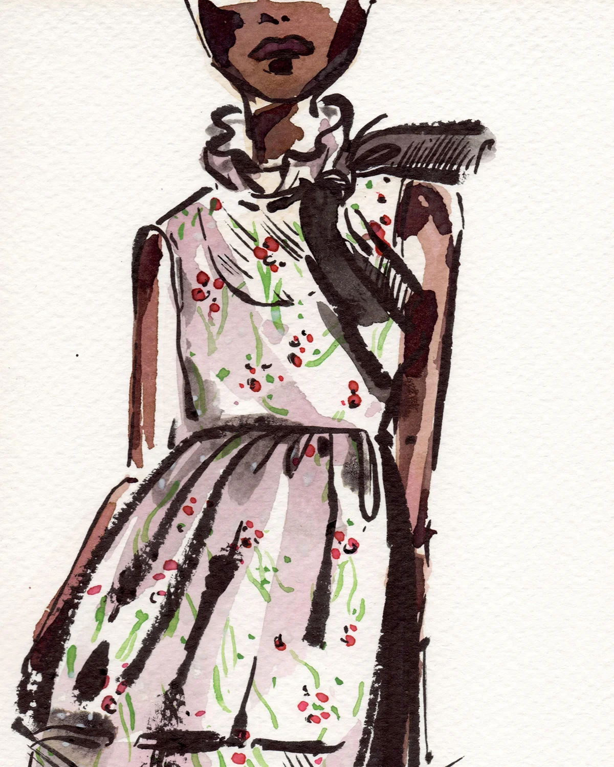 Model Wearing Miu Miu Dress with Bow Original Art