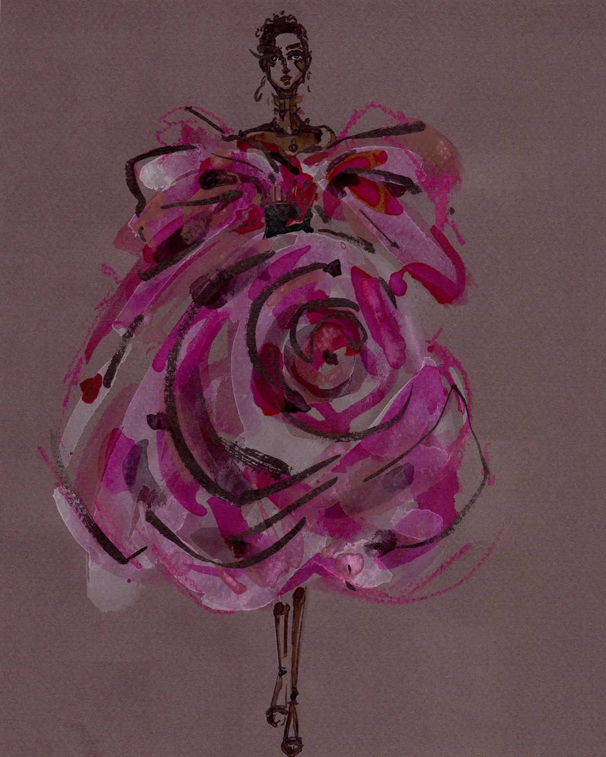 Model wearing hot pink Mcqueen Gown