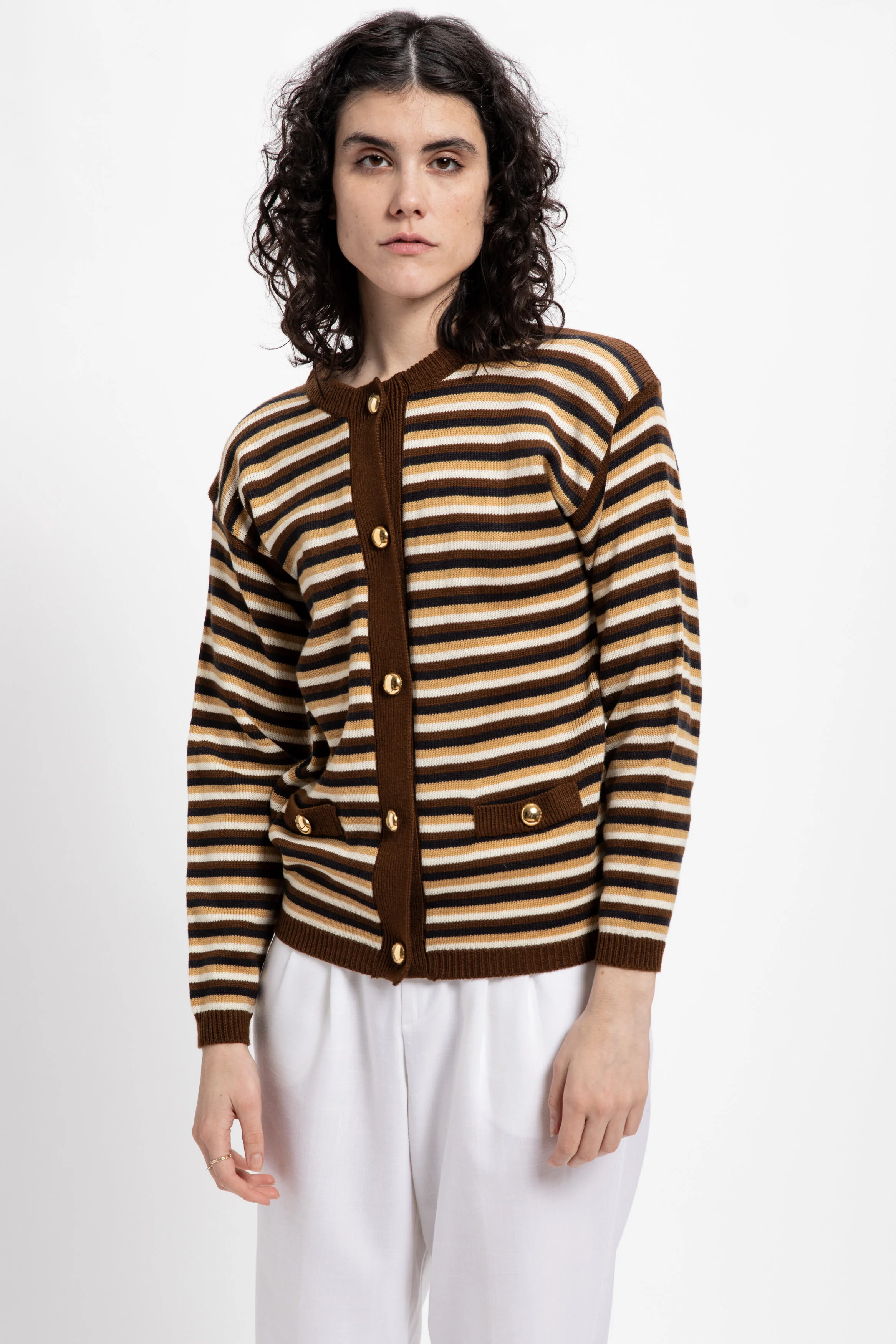 brown striped cardigan