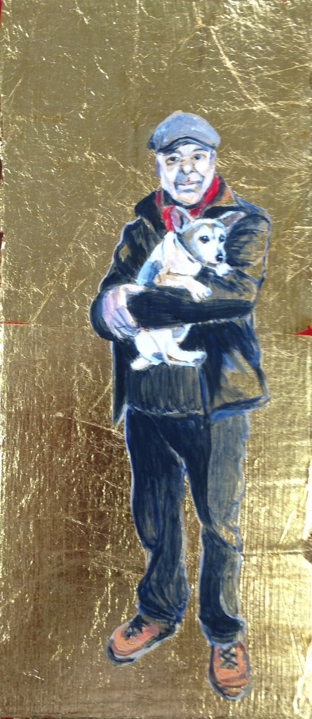Mann mit Hund in braunen Schuhen