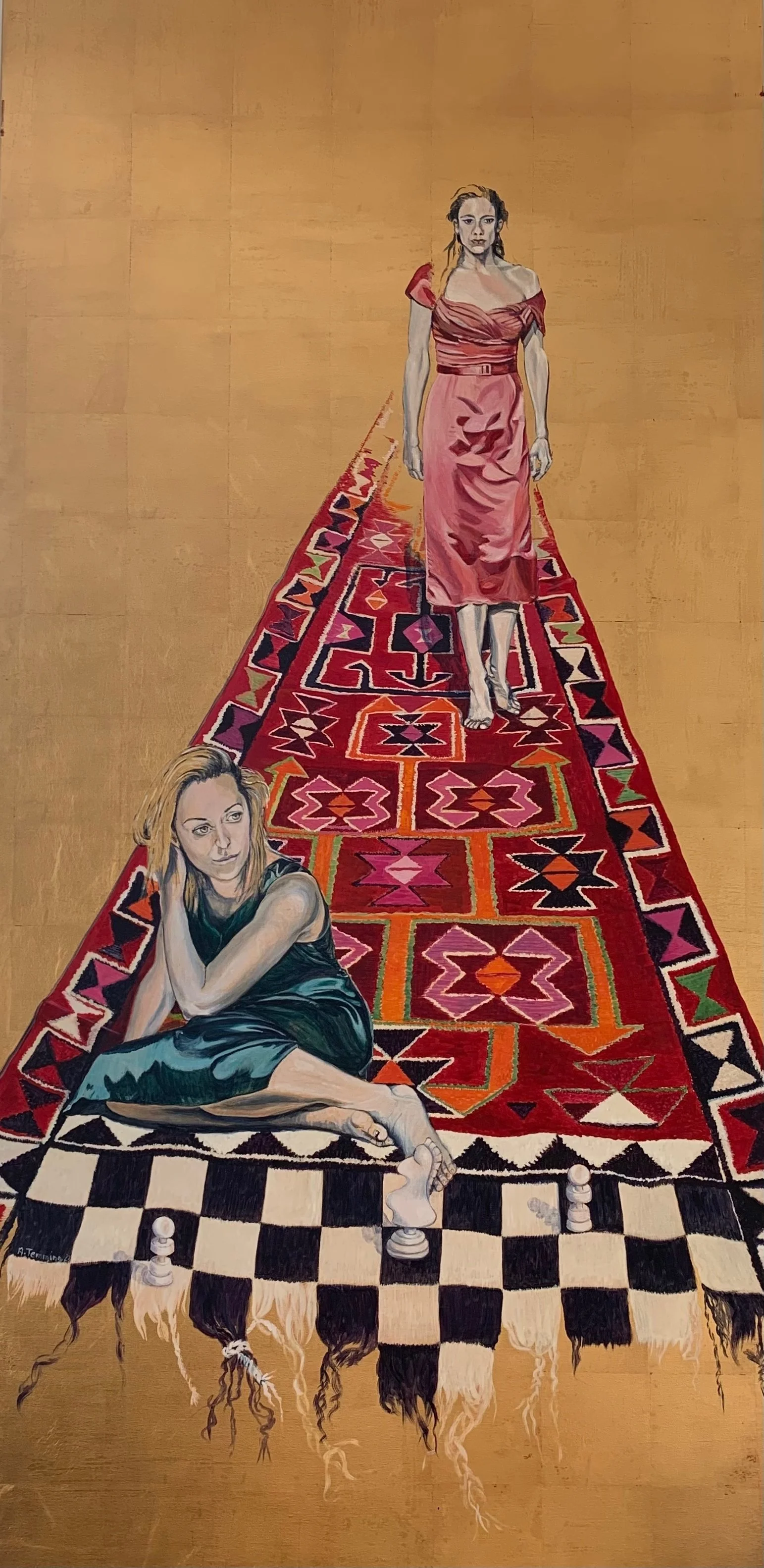 -Ende offen-, Mischtechnik/Schlagmetall auf Leinwand, 100 x 200 cm, 2023