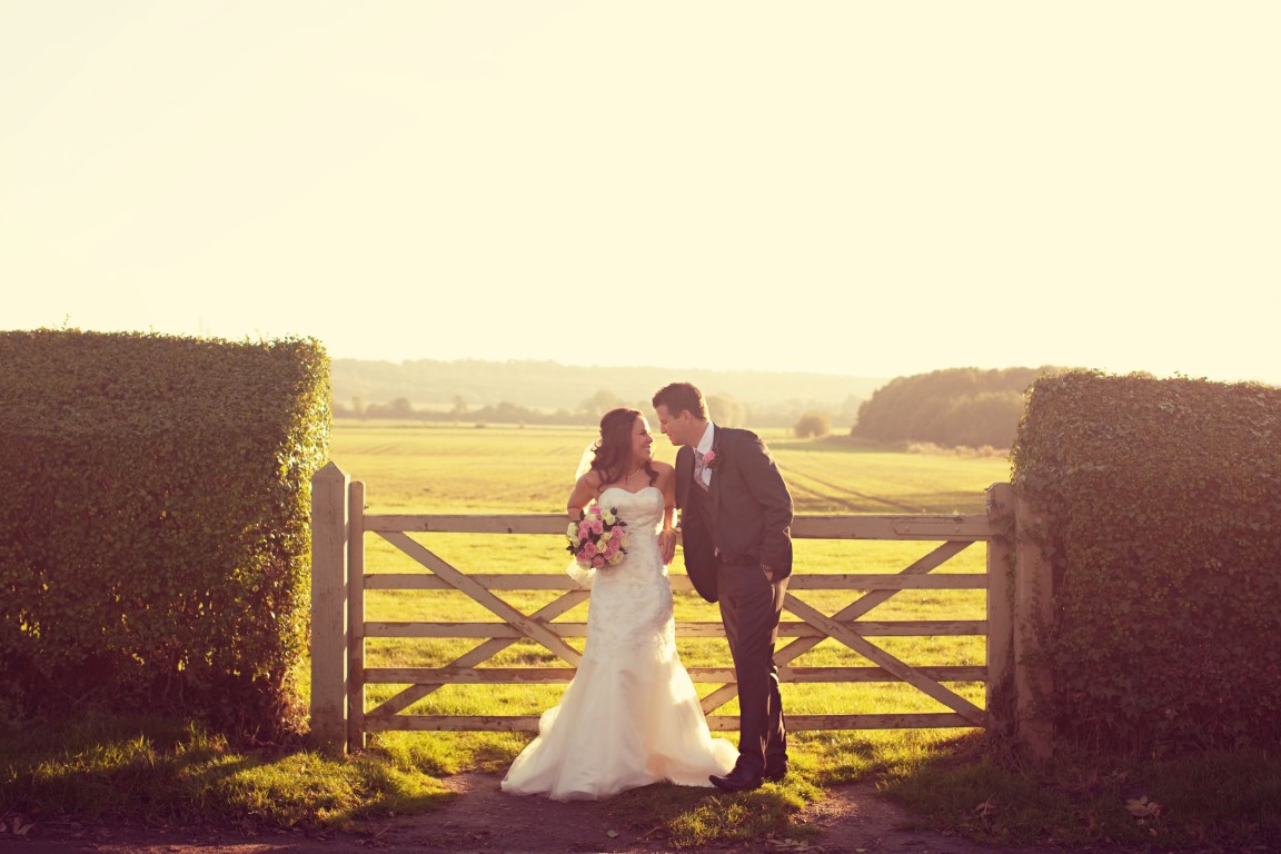 sunset photo of bride and groom