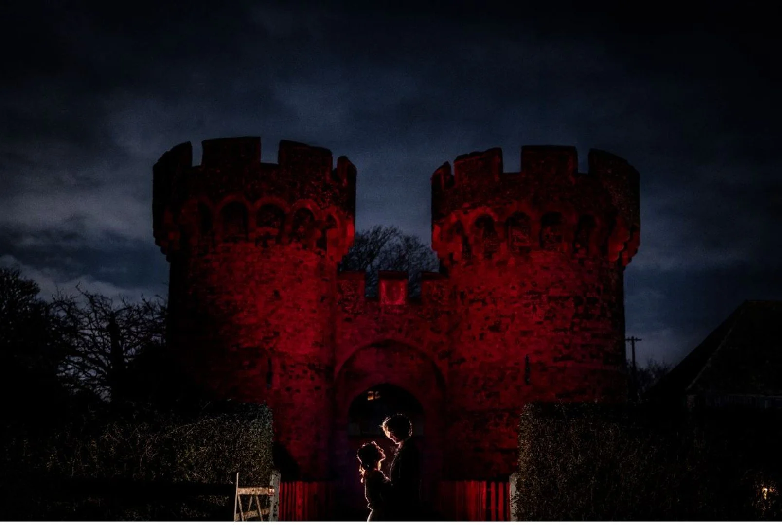 Outdoor lighting ideas for evening receptions at Cooling Castle Barn
