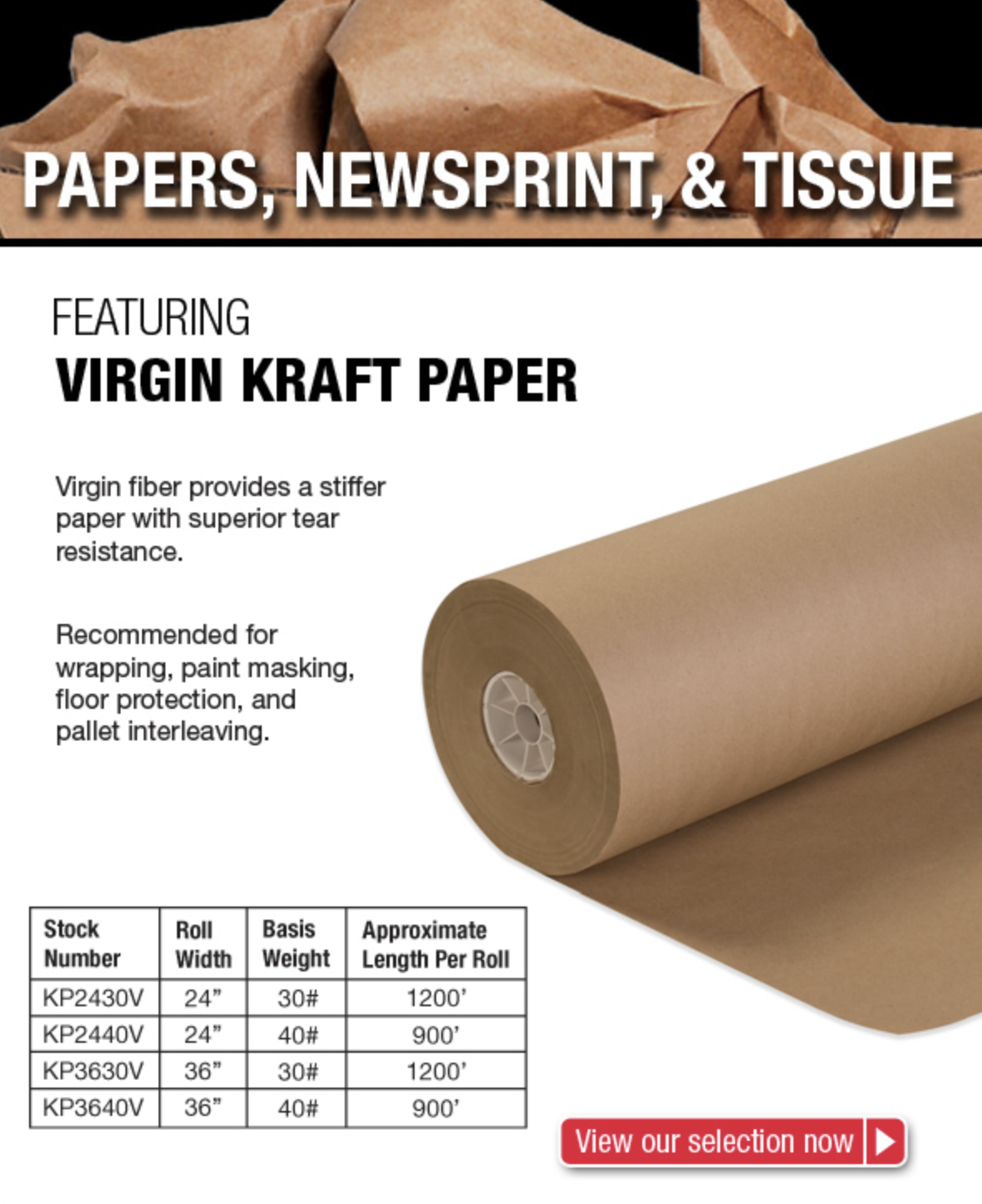 36" 40 lbs 1080' Brown Kraft Paper Roll Shipping Wrapping Cushioning Void Fill 