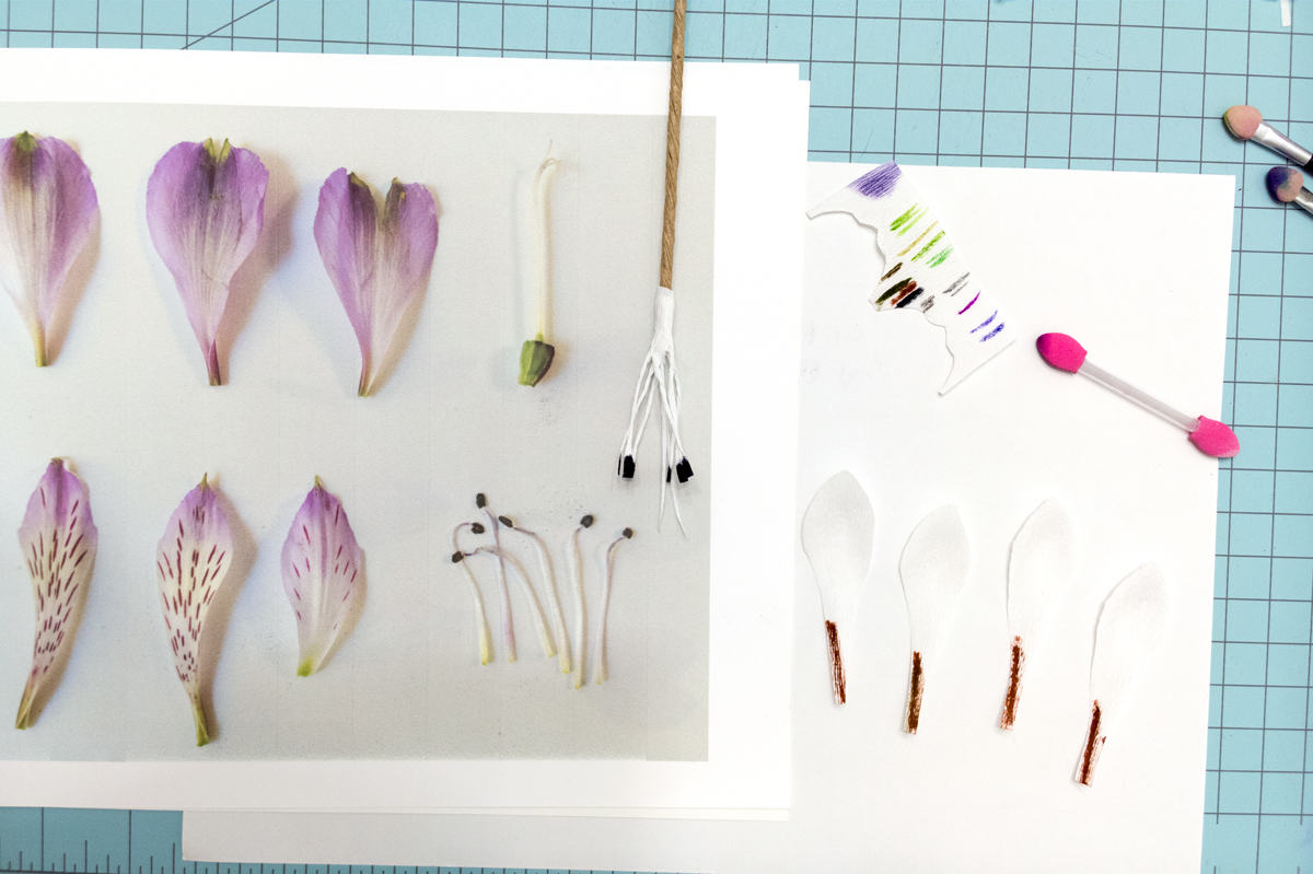 Here I'm starting to work on a set of inner petals and checking my size on the stamens. 