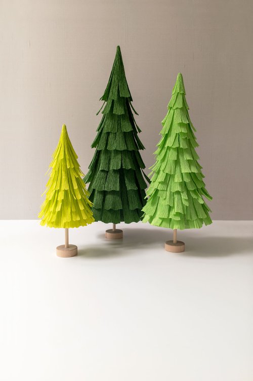 Mini Crepe Paper Pine Trees  Paper tree craft, Paper christmas