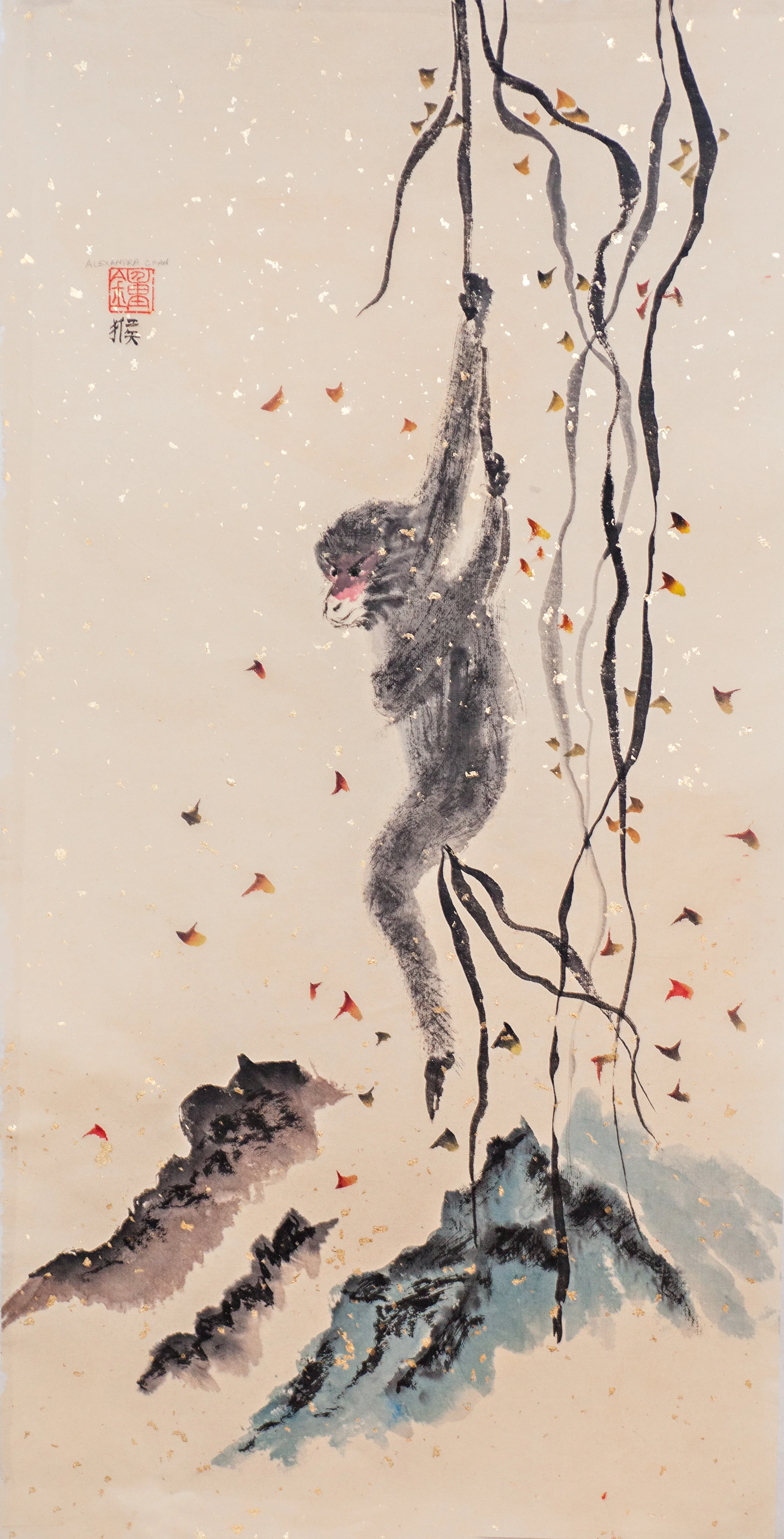 Monkey Swinging on Vine